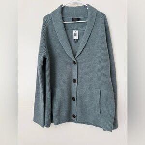 Pendleton Ribbed Shawl-Collar Cardigan in Light Teal